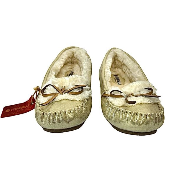 Makalu Moccasins Womens 8 Fur Pewter Memory Foam Slippers Excellent Condition - Picture 3 of 7